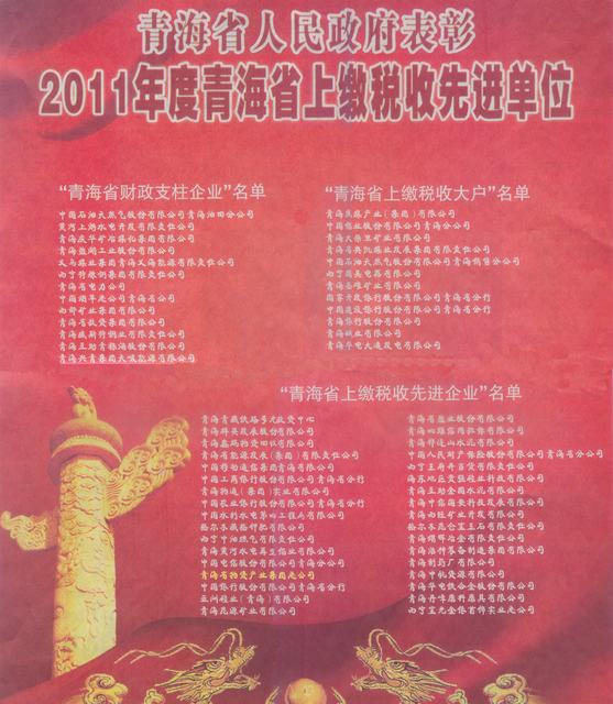 6732顶级游戏娱乐集团荣获“2011年度青海省上缴税收先进企业”称号