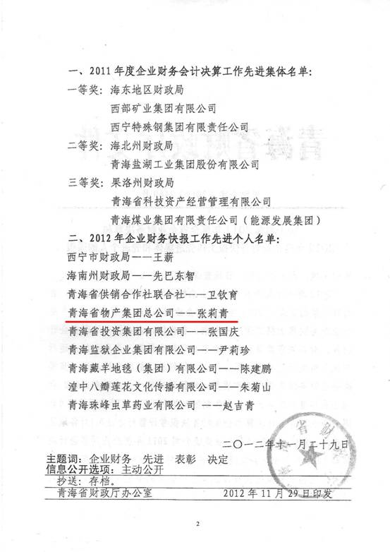 6732顶级游戏娱乐集团荣获2011年度财务决算先进单位、2012年度财务快报工作先进个人表彰